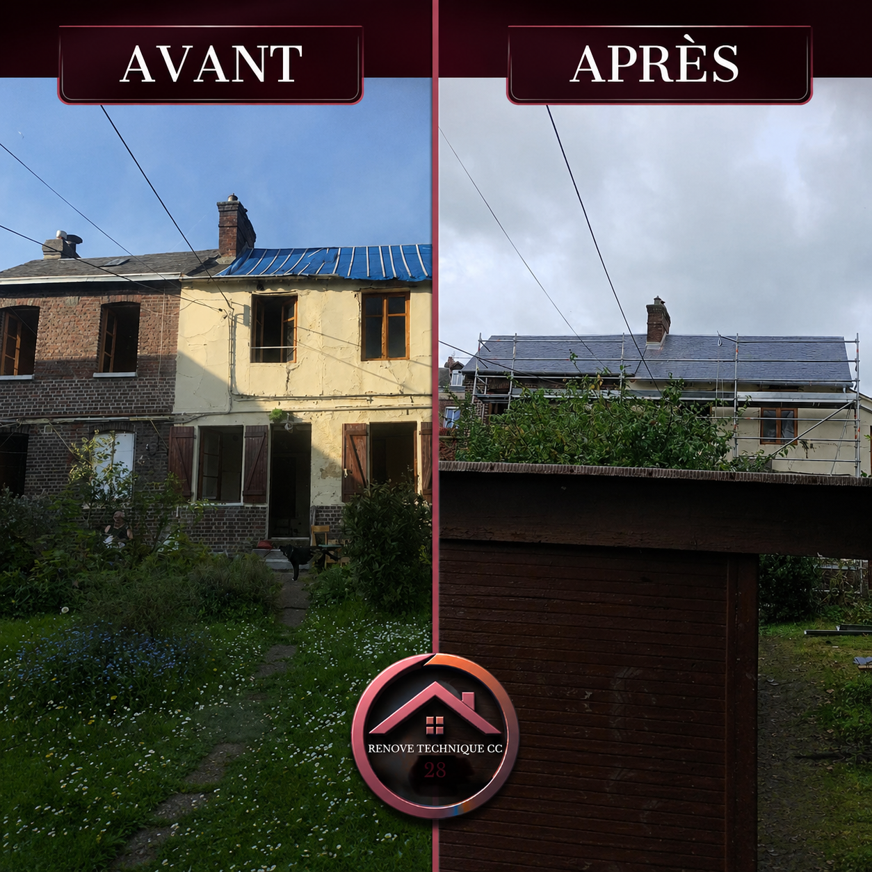 Rénovation complète d’une toiture en ardoise avant et après